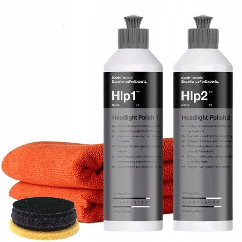 Set de polisat faruri Koch Chemie, 2 paste, burete, laveta microfibra 250ml, HLP12B Set de polisat faruri Koch Chemie, 2 paste, burete, laveta microfibra 250ml, HLP12B