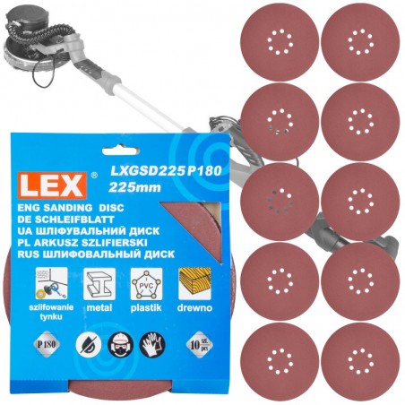 Disc abraziv, 225mm, P180, pentru masina de slefuit pereti, 10 bucati, KP225180